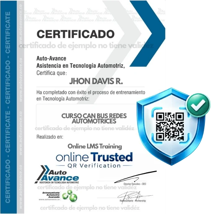Certificado de ejemplo AutoAvance con sello de verificación QR
